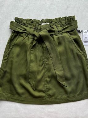 NWT Garage Olive Green Paperbag Skirt with Tie Belt